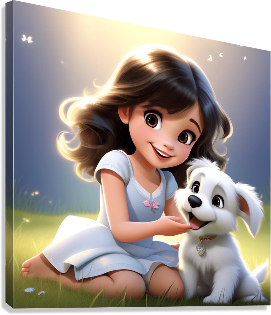 LITTLE GIRL PLAYING WITH PUPPY by BF PRINTS Wall Art