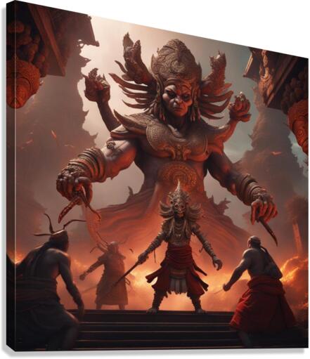 Ancient Demon attacking monks 1 Canvas Print