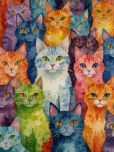 Vivid Feline Fantasy – A Colorful Cat Collage