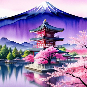Tranquil Beauty – A Japanese Pagoda with Mount Fuji