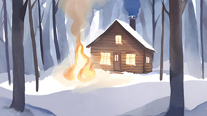 Cozy Cabin Fire in Winter Woods