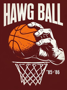 Vintage Poster Featuring Bold Text And A Stylized Basketball Hand