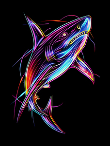 Vibrant Neon Shark Modern Digital Ocean