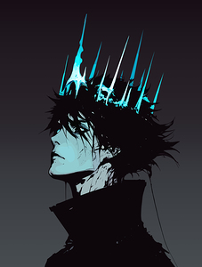 Dark Anime King Wall Art – Gothic Male Portrait with Blue Crown Modern Print