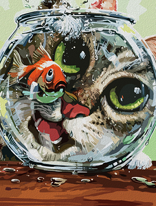 Curious Cat  Cautious Goldfish