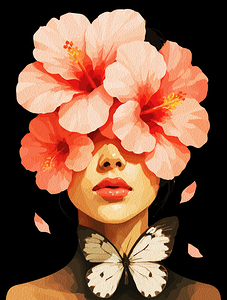 Hibiscus  Butterfly Wall Art – Modern Floral Bo