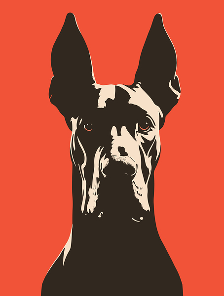 Bold Great Dane Dog Minimalist Black and Orange Dog Design for Dog Lovers Print