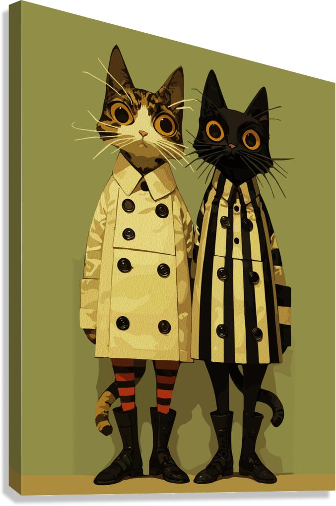 Fashion Felines Quirky Cat Art in Coats and Boots Canvas Print