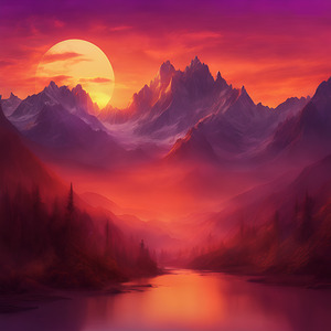  the sun setting over towering mountain peaks