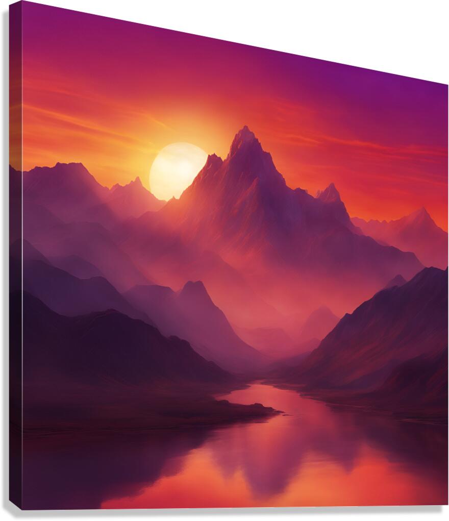  the sun setting over towering mountain 1 Canvas Print