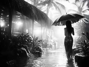 Under torrential downpour