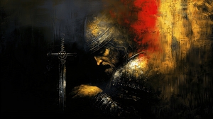 Rembrandt-Inspired Baroque Warrior: Dramatic Chiaroscuro Painting of a Battle-Worn Hero by Candlelight