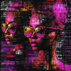 Neon Pop Art Portrait in Warhol Style: Futuristic Cyber-Celebrity with Holographic Glamour