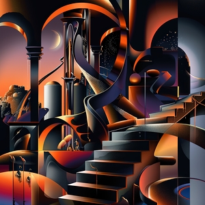 Surreal Dreamscape with Architectural Elements and Cosmic Hues