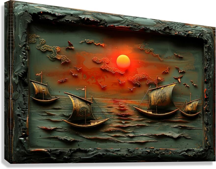Enchanted Harbor at Dusk: A Wax Art Odyssey Canvas Print