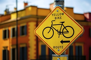 Yellow Bike Route Street Sign 2