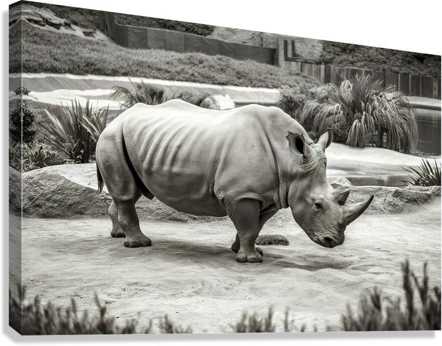 A rhinoceros in what appears to be a zoo or wildl Canvas Print