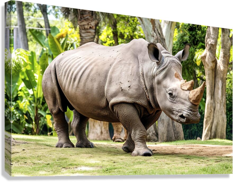 A rhinoceros in what appears to be a zoo or wildl 1722839494.4431 Canvas Print