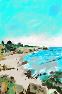 Seaside Hill and Beach Landscape