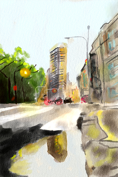 Cityscape watercolor painting by Shubham Sharma
