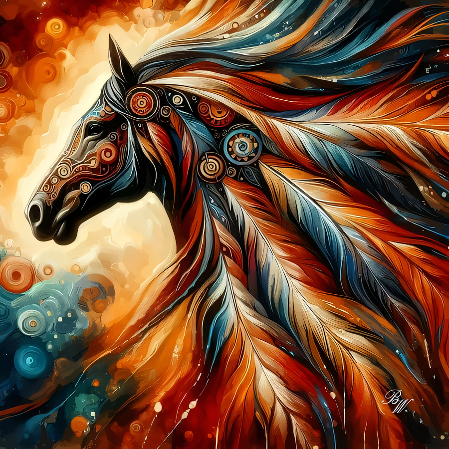 Abstract Native American Horse by Billy Wayne Wall Art