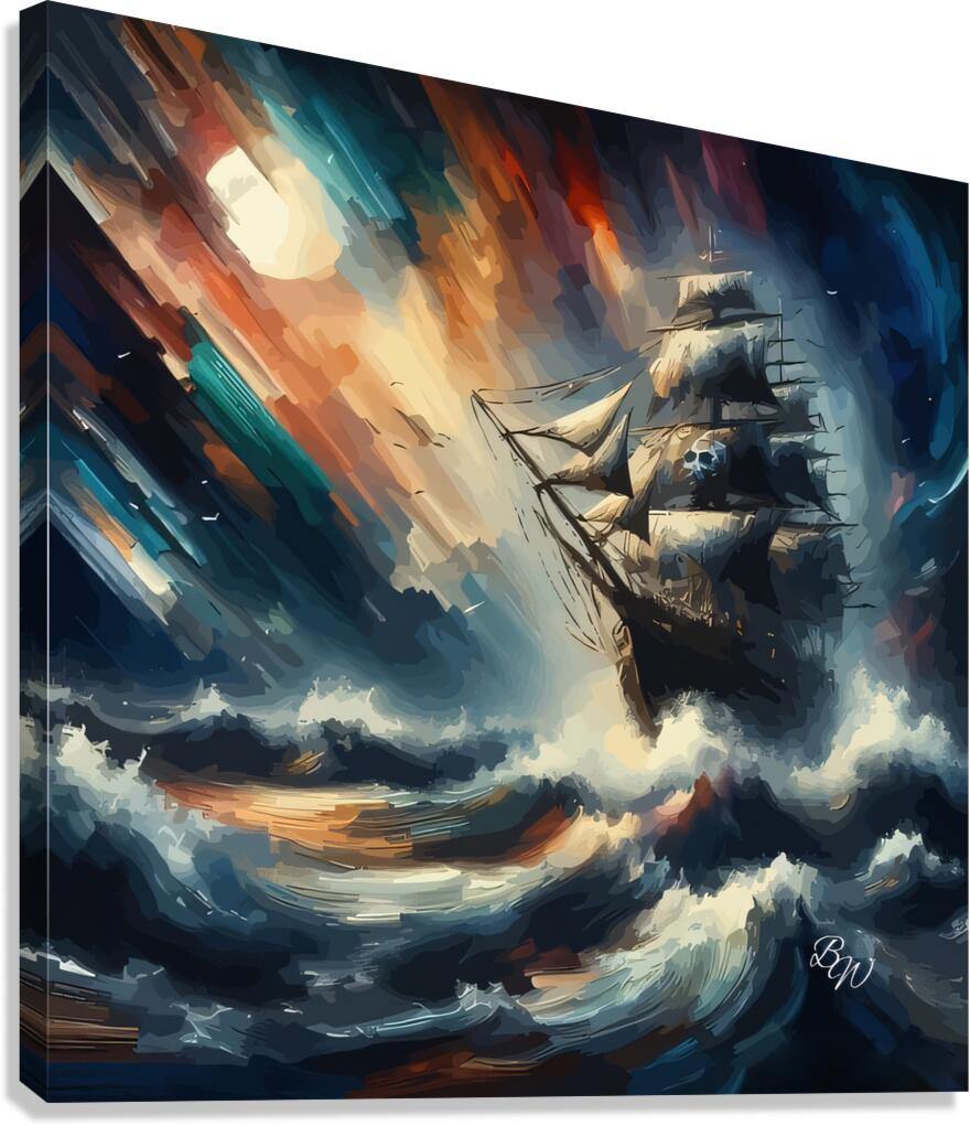 Pirate Ship On a Rough Sea at Night 2 Canvas Print