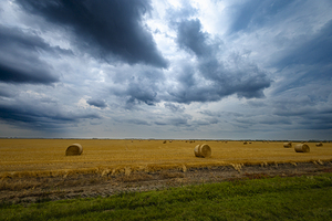 Hay Bales Under a Cloudy Sky