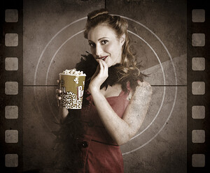 Beautiful Film Actress On Vintage Movie Screen