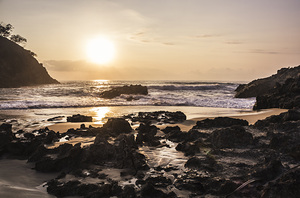 Sunlit stony seashore