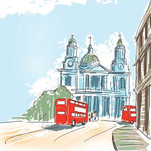 Digital illustration St Paul Cathedral London UK
