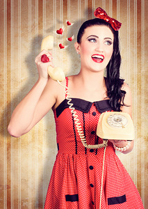 Smiling beautiful woman in love talking on phone