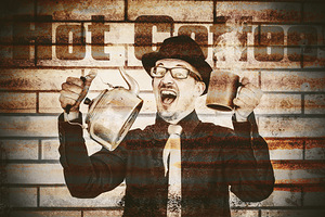 Old fashioned gent cheering to hot coffee