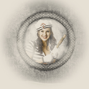 Boating pin-up woman on nautical shipping voyage