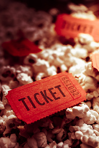 Cinema ticket on snackbar food