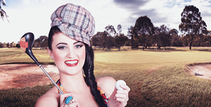 Portrait of a smiling retro female golfer