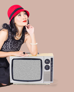 Woman on retro TV. Fifties broadcast