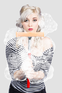 Young woman washing empty copy space windows