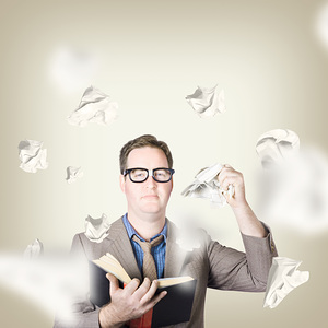 Businessman revising strategy in choice for change