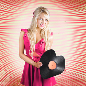 Smiling DJ Woman In Love With Retro Music
