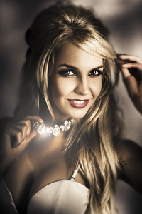 Long Blond Hair Fashion Girl In Night Makeup