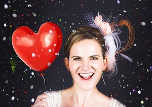 Happy Bride In Confetti During Wedding Celebration