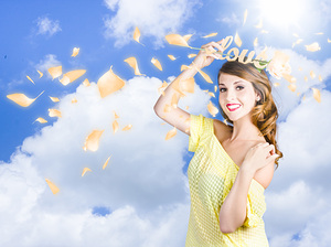 Romantic woman dreaming of a sky filled romance