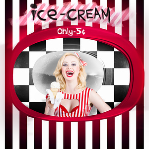 Beautiful blonde woman serving ice cream