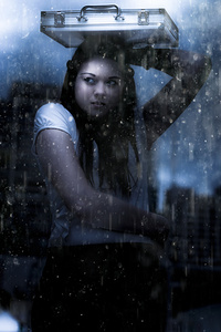 Business Woman Caught In Rain And Bad Weather