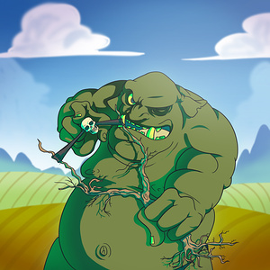 Fantasy ogre monster guarding fort