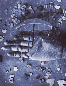 Amidst a shower of hearts