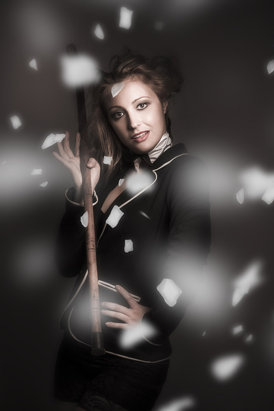 Beautiful vintage girl dancing with flower petals Print