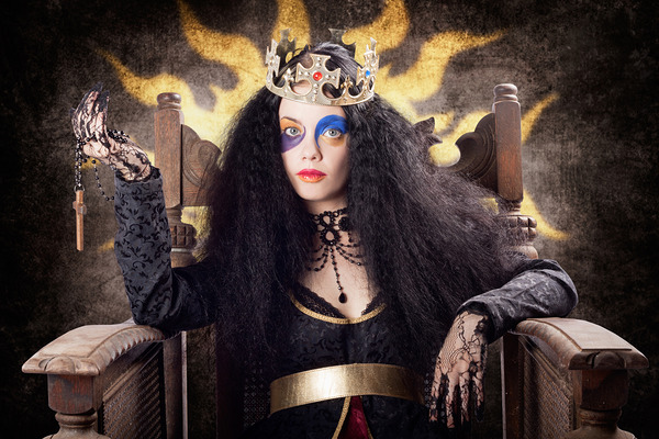 Storybook queen jester holding religious cross by Jorgo
