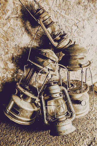 Closeup Of Antique Oil Lamps Print