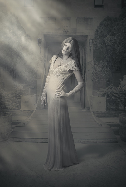 Evil vintage ghost at scary haunted castle by Jorgo